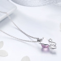 Lovely Cat Pink Crystal CZ Sterling 925 Sterling Silver Pendant